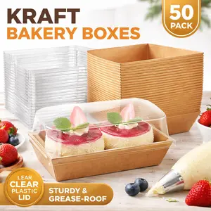 Paper Charcuterie Boxes with Clear Lids – 50 Pack Disposable Sandwich Containers, Small Kraft Bakery Boxes for 2 Cupcakes, Muffins, Cocoa Bombs – Summer Sale, Mid Year Sale, Deals for You, Restock