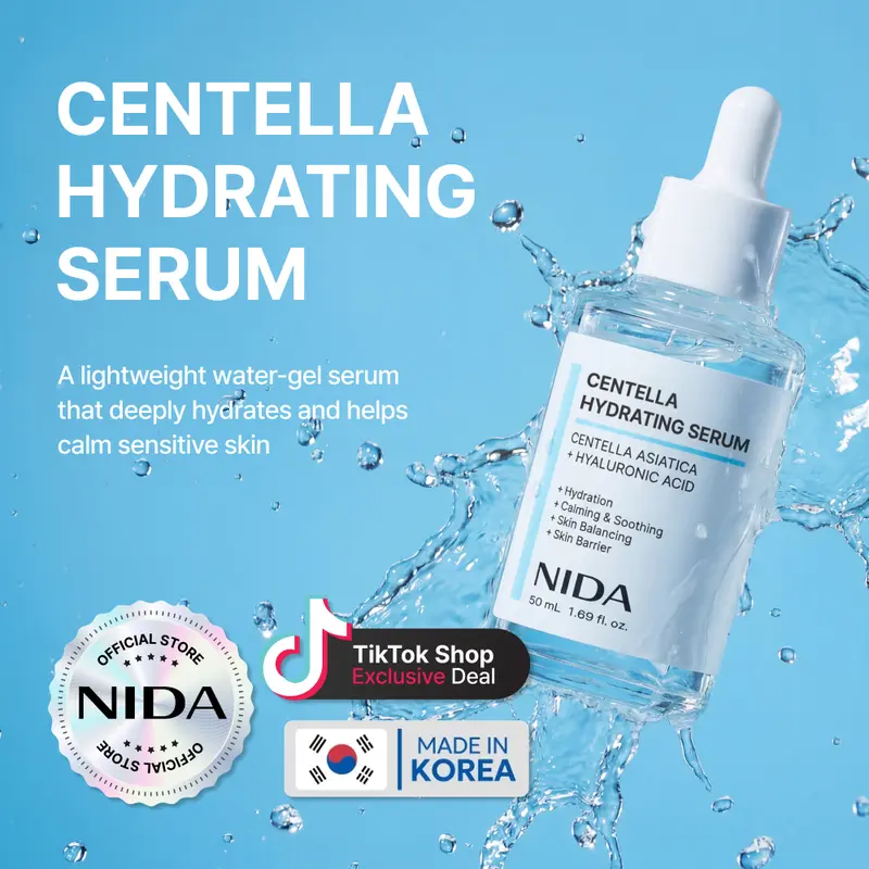 NIDA Centella CICA-HYAL Hydrating Serum Hyaluronic Acid Niacinamide Calming Soothing Moisturizing Sensitive Moisture Hydrate Dewy Skin Repair