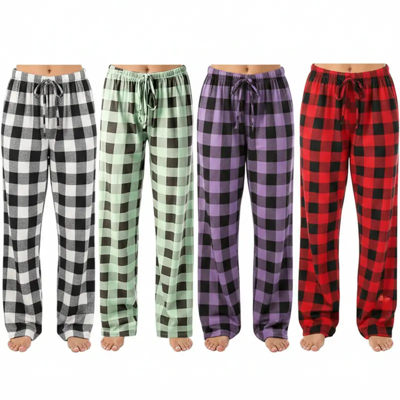 Unisex Plaid Baggy Oversized Loose Elastic Trouser, Classic Lightweight Polyester Pajama Bottoms with Drawstring for Casual Nightwear, Soft Personalized Loungewear