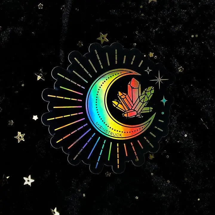 Crystal Gold Moon Signature Logo Holographic Sticker by Moonstruck Crystals