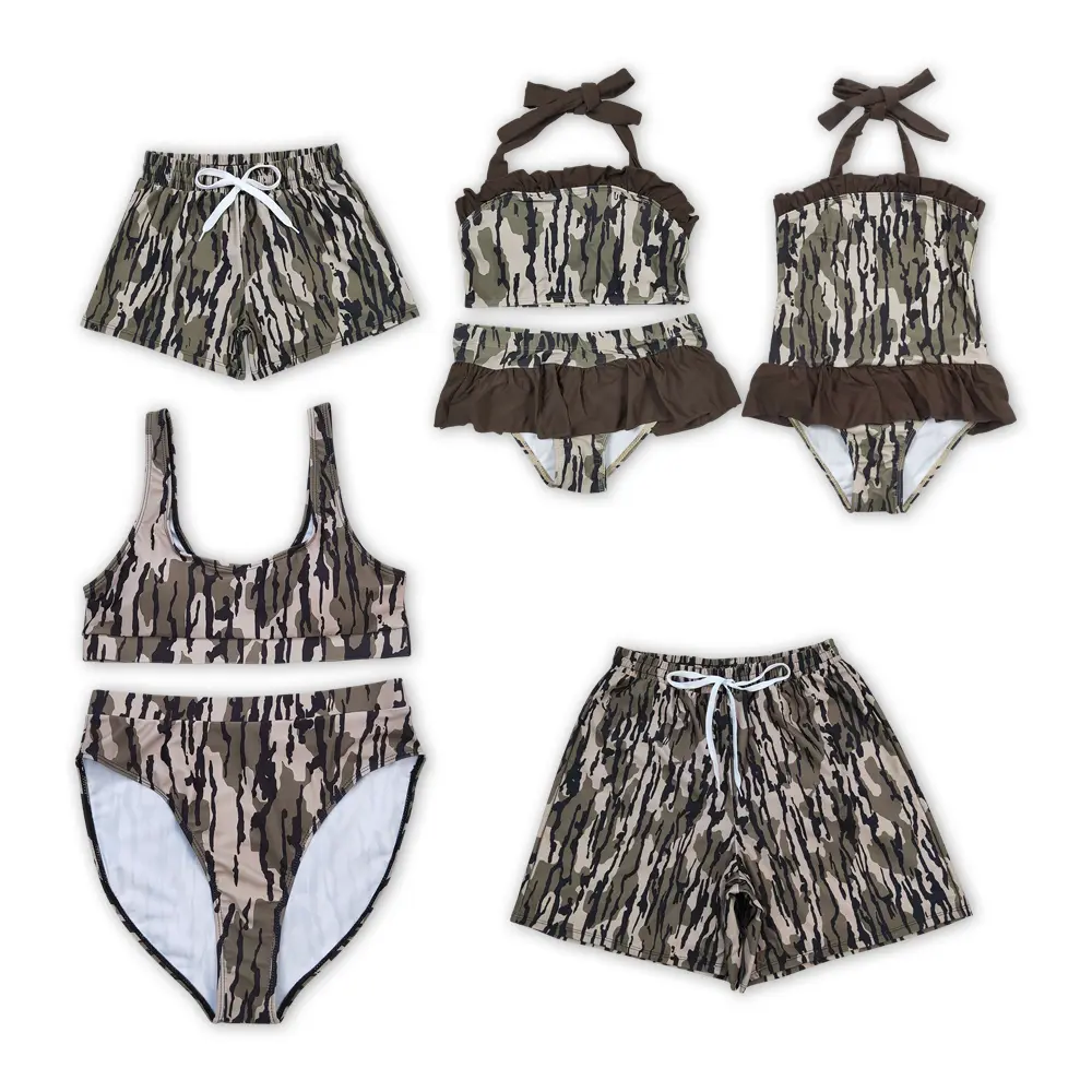 Girls' & Women's Lowland Camo Print Sleeveless 2-Piece Swimsuit Sets with Shorts - Quick-Dry Fabric, UV-Protective, Stylish Beachwear, Multi-Size Swimwear Outfits