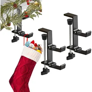 2 count Stocking Hangers for Mantel, 2 in 1 Adjustable Fireplace Christmas Stocking Holder,No-Drill -, Easy to Install Garland Hanger for Christmas Decorations,Fits 0.31"-3.5"Mantles (Black, 2)