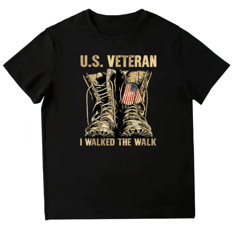 Men's US Military T-Shirt with U.S. Army Insignia & Combat Boots/Dog Tag Design - Short Sleeve Crew Neck Casual Tee Suitable for Veterans Day, Military Service Apparel, All-Season Comfort Fit for Veterans & Duty