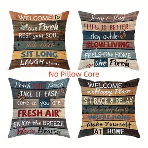4pcs, Holiday Themed Throw Pillow Covers, Brown and Blue Text Design, Home Décor Products, Suitable Living Room, Bedroom, Sofa and Bed Decoration, 2D Flat, Single Sided Printing, No Pillow Core
