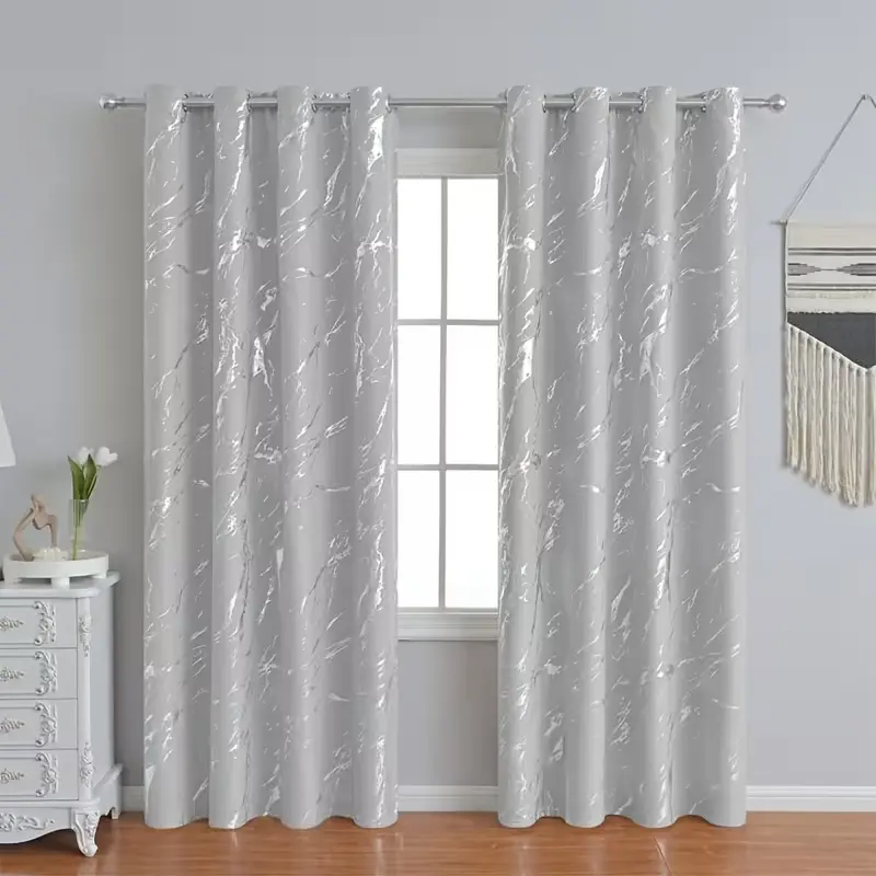 Elegant Marble Pattern Privacy Grommet Curtains, Window Curtain, Home Decorative Curtain, Modern Classic European Style, 100% Polyester Fiber, Light Blocking Partition Fabric, Easy Home Textile