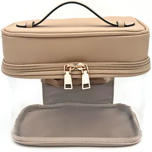 Clear Toiletry Bag - Makeup Vanity Case with Top Compartment Built-in Organizer, TSA Approved, Compact Design Travel Essentials