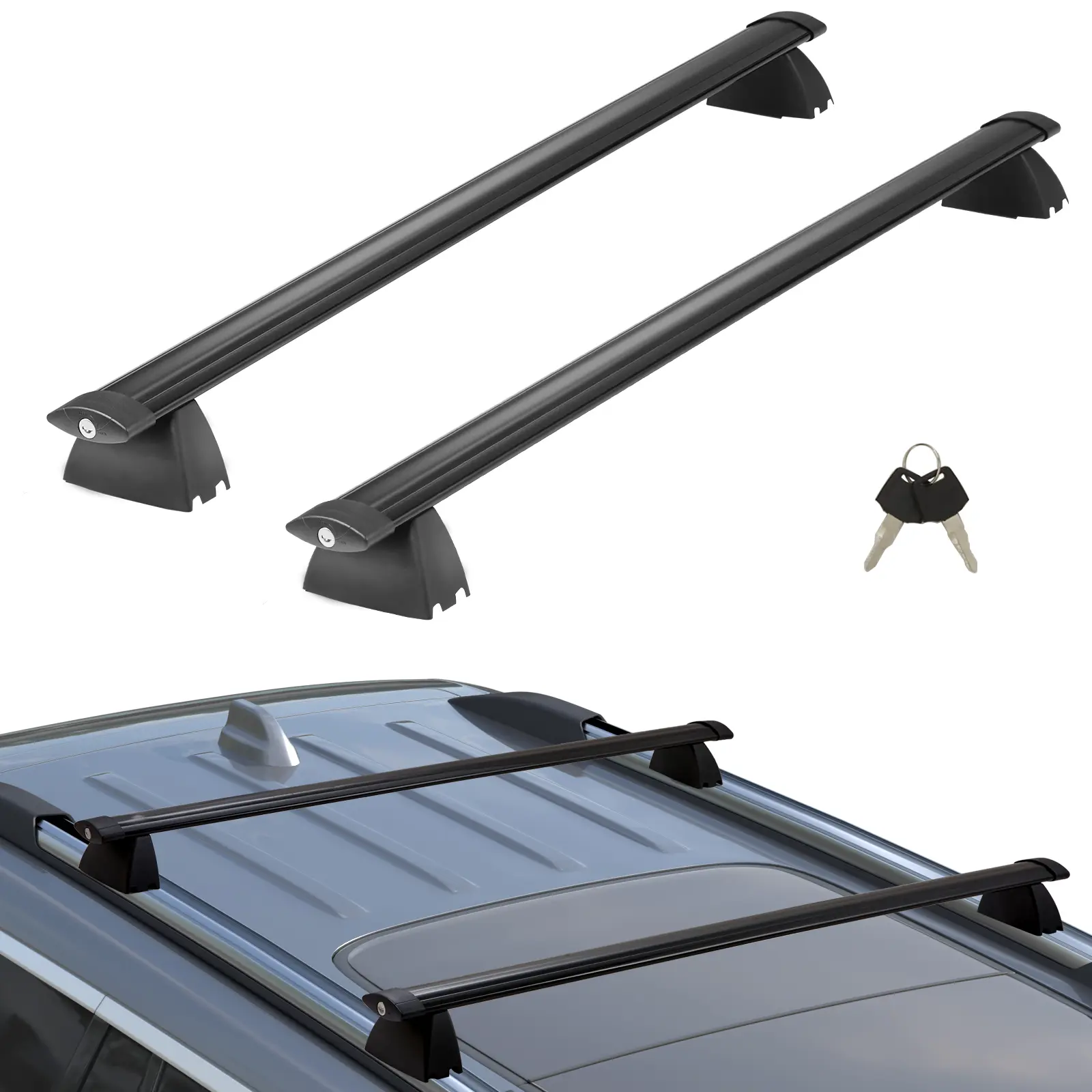 【Summerfinds】VEVOR Lightweight Vibration-Free Rustproof Aluminum Car Roof Rack Cross Bars, Drill-Free Mount, 2011-2021 Fit for Jeep Grand Cherokee (Grooved Side Rails), 200 lbs Load Capacity, Lock System with 2 Keys, Car Accessory