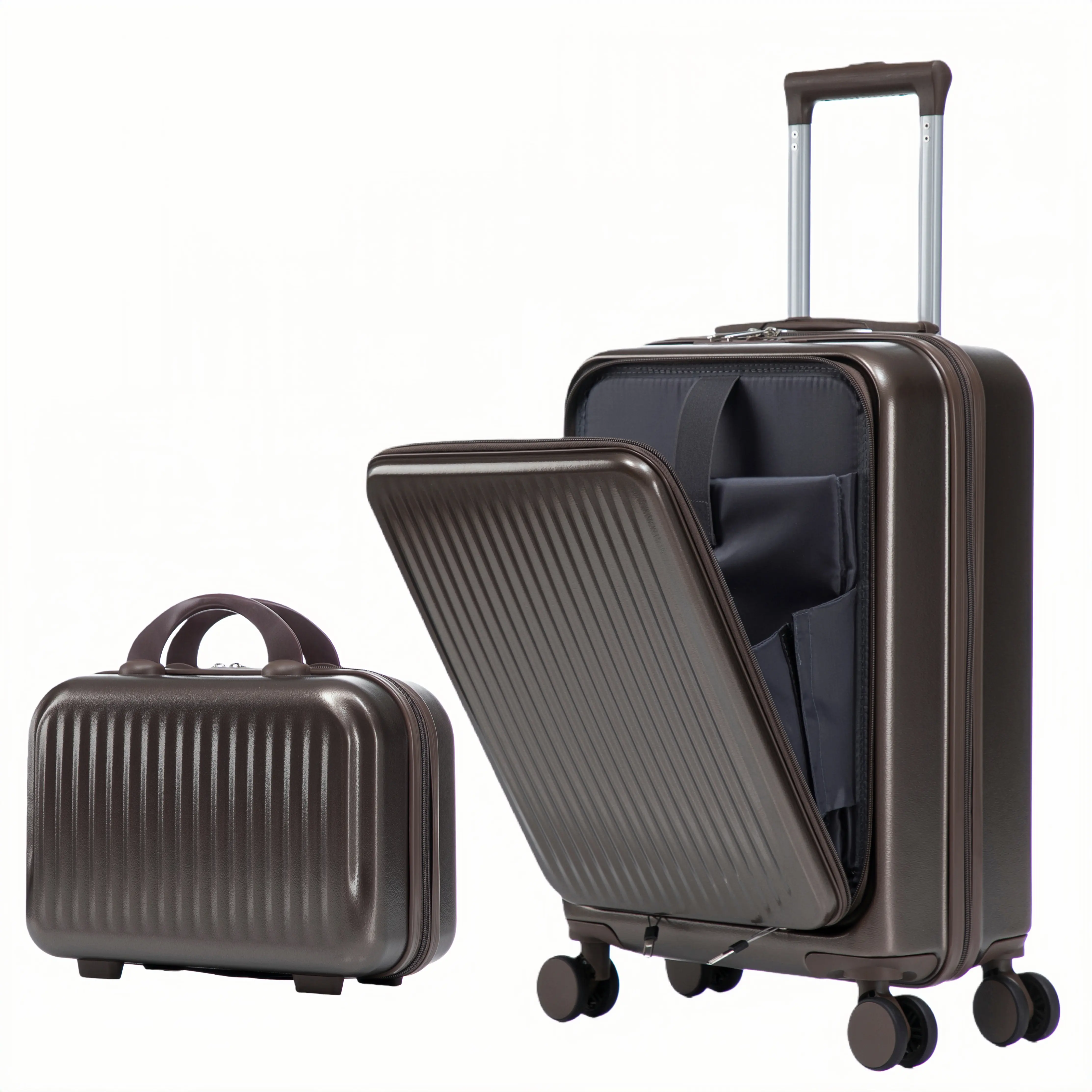 2-piece carry on luggage set, 14/20 inch checked luggage and portable cosmetic case, lightweight travel set with TSA lock, brown Traveling Bags Traveling Bags