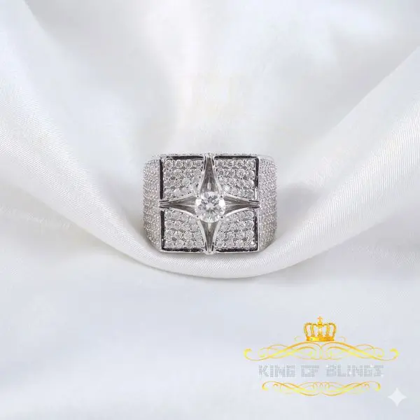 King of Bling's 925 White Sterling Silver 7.00ct VVS 'D' Moissanite Square Men's Rings Size 10