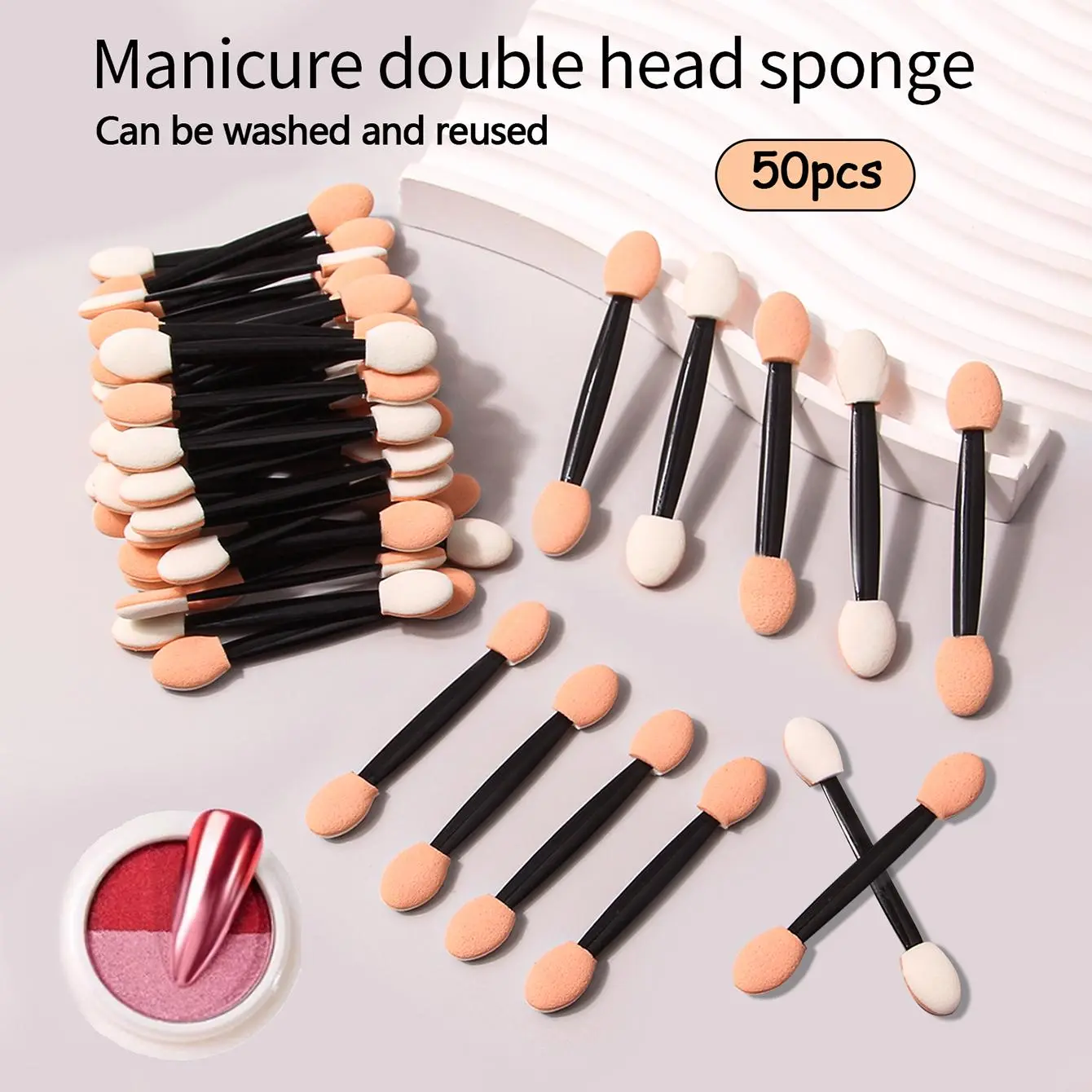 50PCS Double-Headed Sponge Eyeshadow Makeup Brushes, Double Ended Brush, Double Sided Brushes, Dual-Purpose Sponge Applicators for Blending and Nail Art, Portable Cosmetic Tools, Beauty Travel Brush