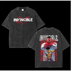 Menswear Classic Oversized Ribbed Short-Sleeve Limited Invincible Mark Grayson T-Shirt, Superhero Graphic Tee, Comic Book Fan Gift, Mineral Wash