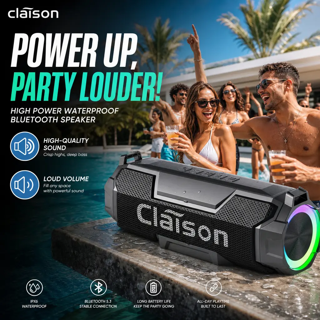High‑Performance Portable Audio Streaming Speaker, Bluetooth 5.3, IPX6 Water Proof, Vibrant Heavy Bass, 360° Surround Stereo, RGB Dynamic Light, Shockproof, Compatible with iOS & Android for Daily Leisure & Indoor Use