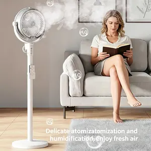 USB Rechargeable Humidifying Spray Floor Fan, Dual Spray with Remote, Rotatable, 4 Speeds, 4000mah Battery, Brushless Motor, Home, Camping, Party, Office, Rechargeable Rotating Fan, Rechargeable Misting Fans, USB Charging Fan