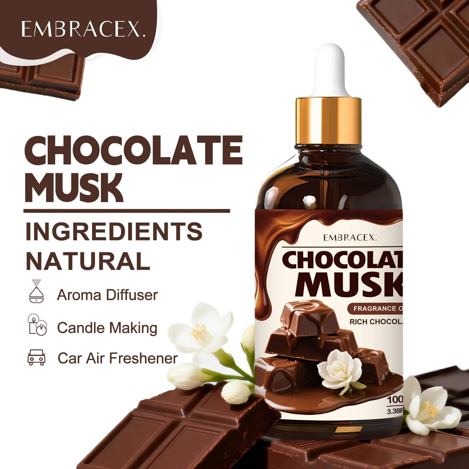 100ML Chocolate Musk Essential Oils, Aromatherapy, Body Massage, Home Decor, Office Supplies, Humidifier, Diffuser, Long-Lasting Scent, Holiday Gift