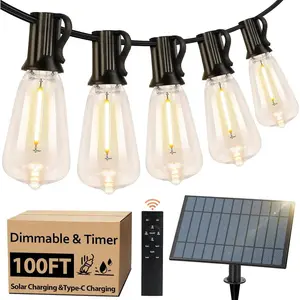 MATULSA Waterproof Solar Outdoor String Lights, Energy Saving String Lights with Shatterproof ST38 LED Bulbs Great for Mood Setting, Easy Assemble Patio Hanging Lights for Backyard Garden Party, 50/60/100/120/150/200Ft Available