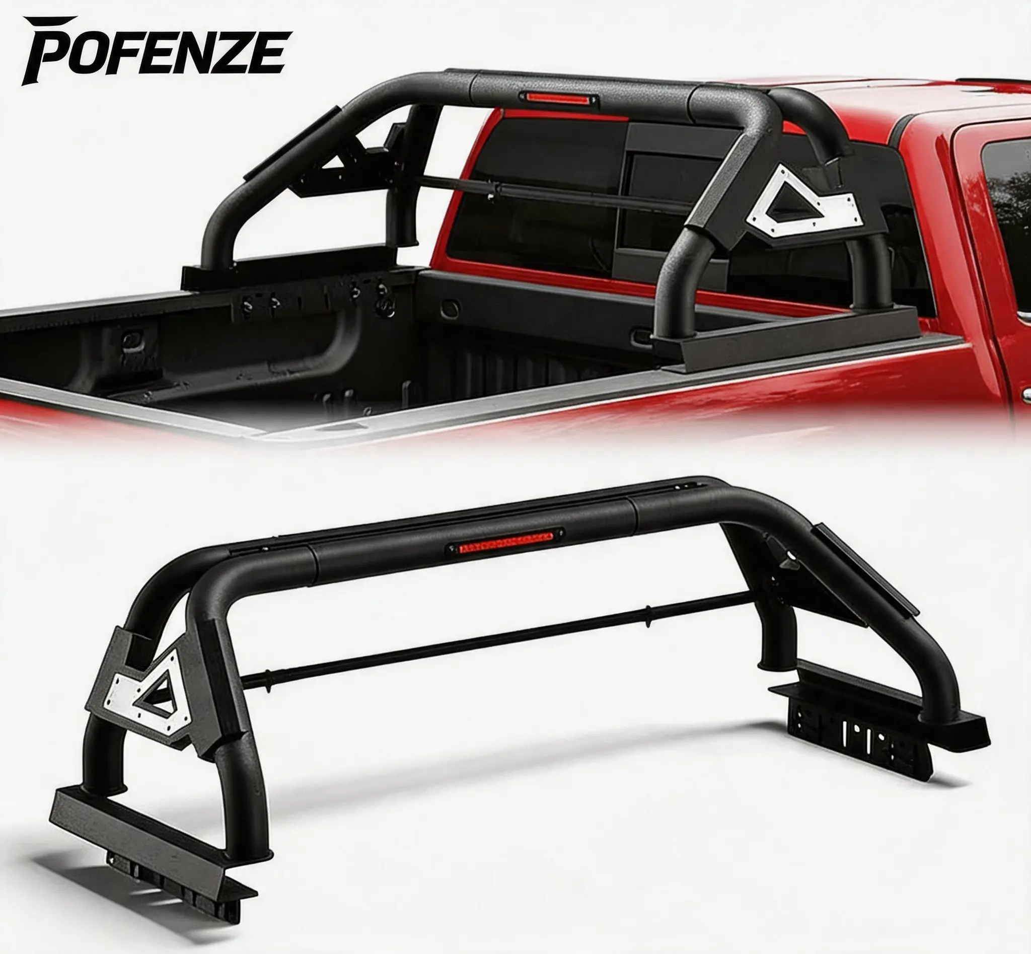 POFENZE-NADIA Adjustable Roll Bar Chase Rack & Ladder Rack, Heavy-Duty Steel Sport Bar for Mid-Size Trucks, No-Drill Installation, Compatible with Ford F-150, Ram 1500, Silverado, Sierra, Tundra, Titan, Truck Ladder Rack