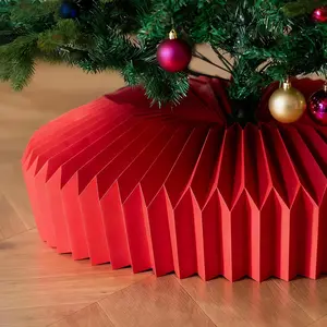 26in Christmas Tree, Folded Paper Basket Skirt Collars, Christmas Tree Ring Base Stand Cover for Home Decoration(Red)