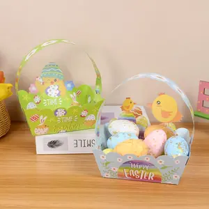 4Pcs Easter Paper Egg Basket Portable Rabbit Chick Candy Cookie Gift Packaging Box Easter Party Birthday Party Favors Gift Decor Organiser