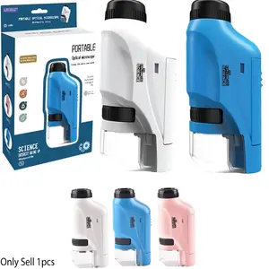 Kids Pocket Mini Portable Microscope 60x-120x LED Lighted Handheld Microscope Student Science Experiment Equipment Set Gift
