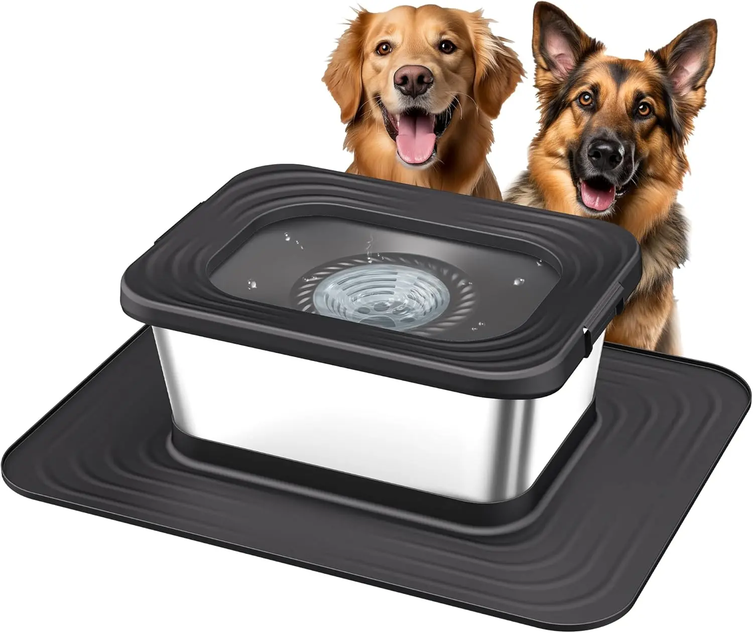 UPSKY Heavy Duty Stainless Steel Dog Water Bowl 7L (1.8Gal)/10L (2.6Gal), Anti Splash No Spill Water Bowl for Large Breed Messy Drinkers, Non-Slip Extended Silicone Rim, Wear Resistant & Machine Washable Pet Water Feeder, Indoor Outdoor Daily Use