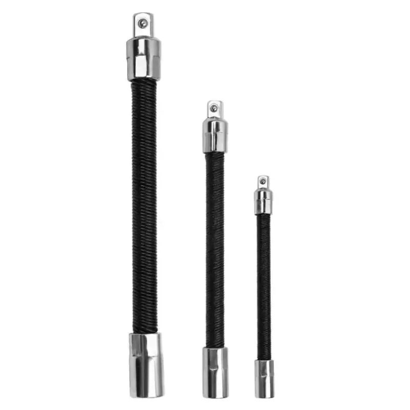 Flexible Socket Extension Bar Set 3-Piece Wrench Extender Tool 1/2" 3/8" 1/4" Shaft Drive 10" 8" 6"-Spring-Loaded Detent Balls to Prevent Slipping