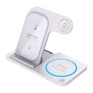 (New Year Deal) 3-in-1 Foldable Wireless Charging Station for iPhone, Apple Watch, and AirPods - Portable Design, Compatible with Up to 15W, 3W, 5W Charging Options Cellphone Smartphone Charger Electronic