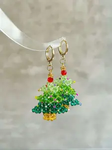 Elegant Handmade Beaded Christmas Tree Earrings Set for Women, Perfect Daily Wear Holiday Gift, Ideal Valentine's Day Present