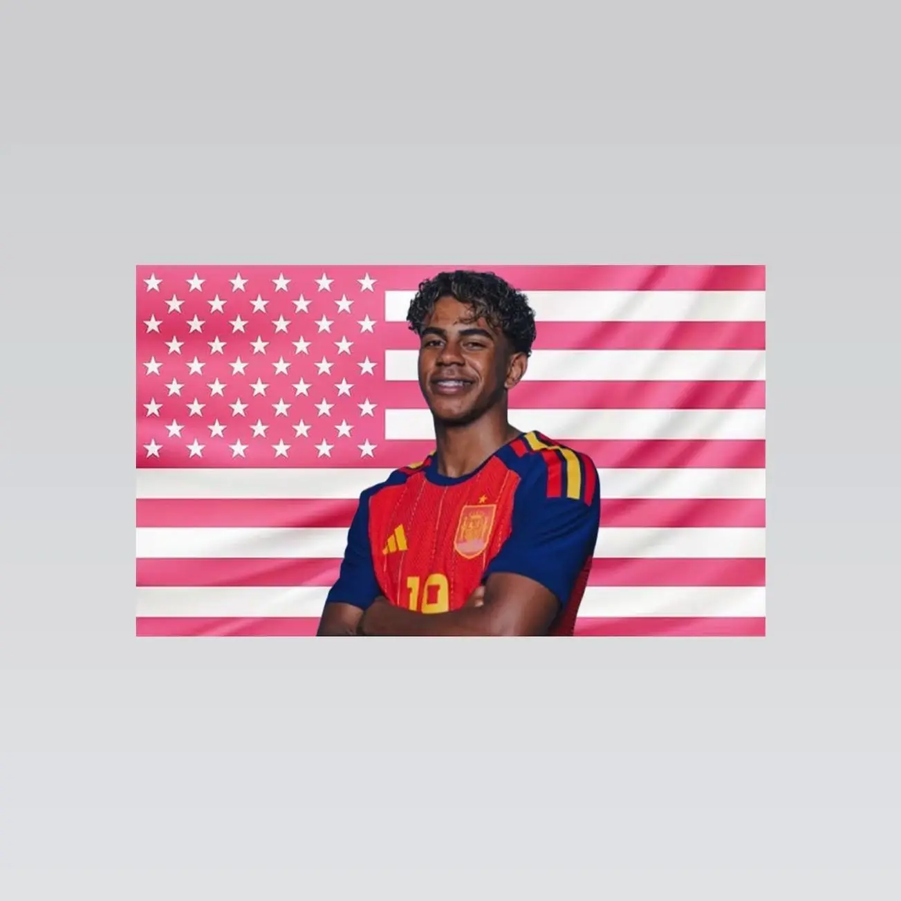 Lamine Yamal Pink American Flag Tapestry – Soccer Wall Art | Aesthetic Pink Flag | Football Fan Decor | Sports Room Gift