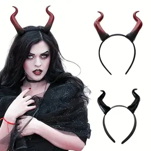 1pc Handmade Gothic Demon Horns Headband - Red & Black Contrast Design, Lightweight Comfortable Hairband for Halloween Costume Cosplay, Anime Cartoon Parties & Photo Shoots, Themed Event Accessory, Dramatic Headwear, Comfortable Fit