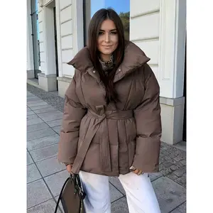 2025 Women's Down Cotton Jacket Loose Fit Belted Waist Warm Weather Resistant Outerwear Sizes M-XXL Ideal for Fall Winter Daily Commutes Weekend Trips Casual Gatherings Machine Washable, super puff cream jacket