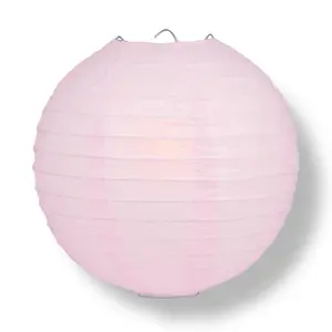 16" Pink Round Paper Lantern, Even Ribbing, Chinese Hanging Wedding & Party Decoration