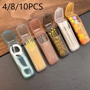 Portable Dental Floss, Interdental Flosser and Toothpick Box Set, Random Colors, Leakproof Travel Case with Transparent Lid, Durable Plastic, Ideal for Home Office