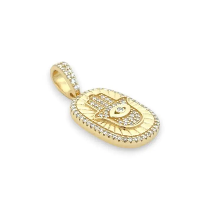 Unisex Protection Hamsa Medallion with Evil Eye Moissanite Artificial Gemstone Pendant, Jewelry Accessory Necklace