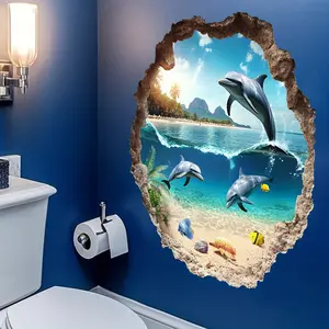 Dolphin Ocean Wall Sticker Bathroom Living Room Wall Decor Adds Fresh Healing Home Atmosphere, Easy-To-Apply Design
