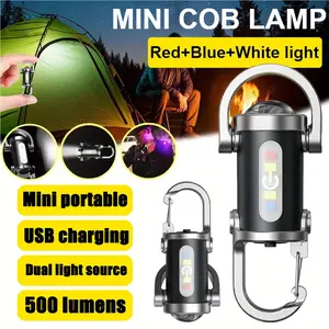 Portable COB Tactical Keychain Emergency Flashlight - USB-Charging, 500-Lumen, 3-Speed Dimming, Red-Blue Dual Flash, Outdoor Security Alarm, Power Outage Backup for Night Running & Home Use