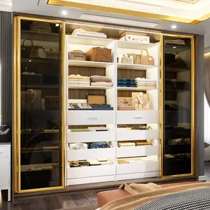 21.3'' W Closet System with 4 wooden Drawers, Modern Walk-in Closet Organizer with 3 Open Shelves, Home Bedroom Organization Design Furniture Interior