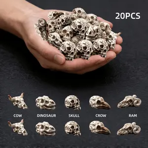 20PCS Halloween Mysterious Multi-Use Mini Resin Animal Head Statues - Gothic Halloween Decor Set (Crow/Ram/Cow/Dinosaur/Skull). Perfect for Classroom Reward Prizes for Students,Plant Pots, Fish Tank Base, Office Desk, Garden & Spooky Party Decorations.