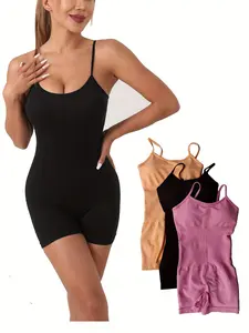 3Pcs Womens Seamless Body Shaper Jumpsuit - Sports-Inspired Tummy Control and Butt Lift Bodysuits - Includes Camisole for Added Coverage and Support Leggings