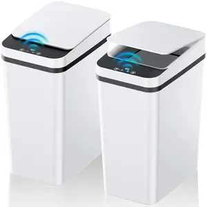 2 Pack 2.2 Gallon  Touchless  Can, Small Motion Sensor Smart Trash Can, Slim Waterproof Trash Bin for Bedroom, Bathroom, Office, Living Room, White garbage automatic