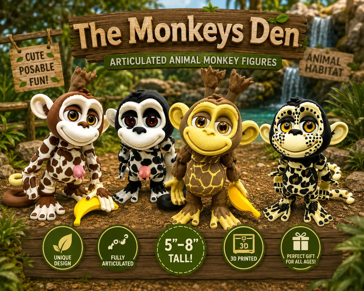 HixTown Monkey's Den Animal Monkey collection 5"  articulating multicolor