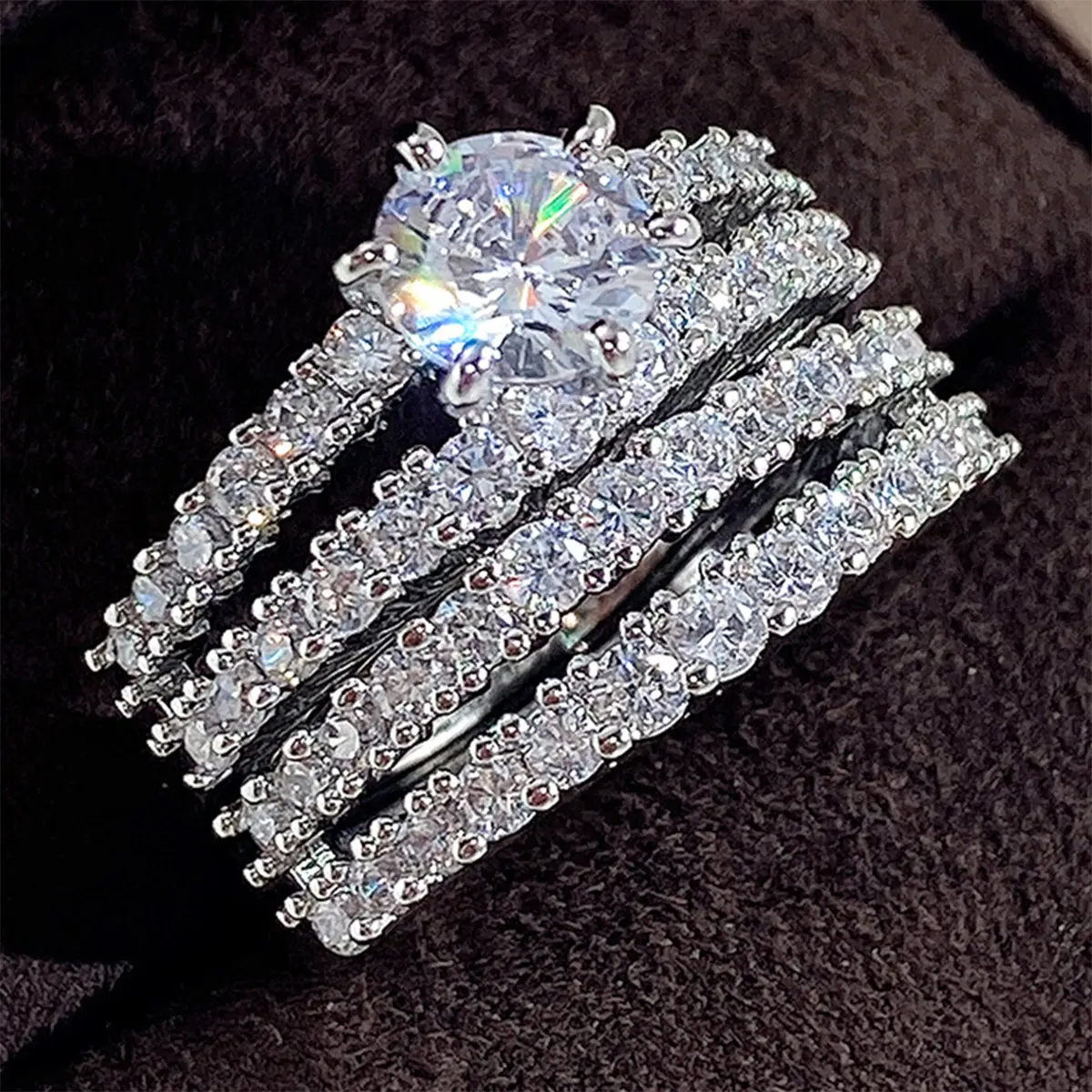 4-Piece Stackable Bridal Engagement Ring Set, Women's Pavé Cubic Zirconia Bands with Dazzling Fire for Anniversary & Wedding