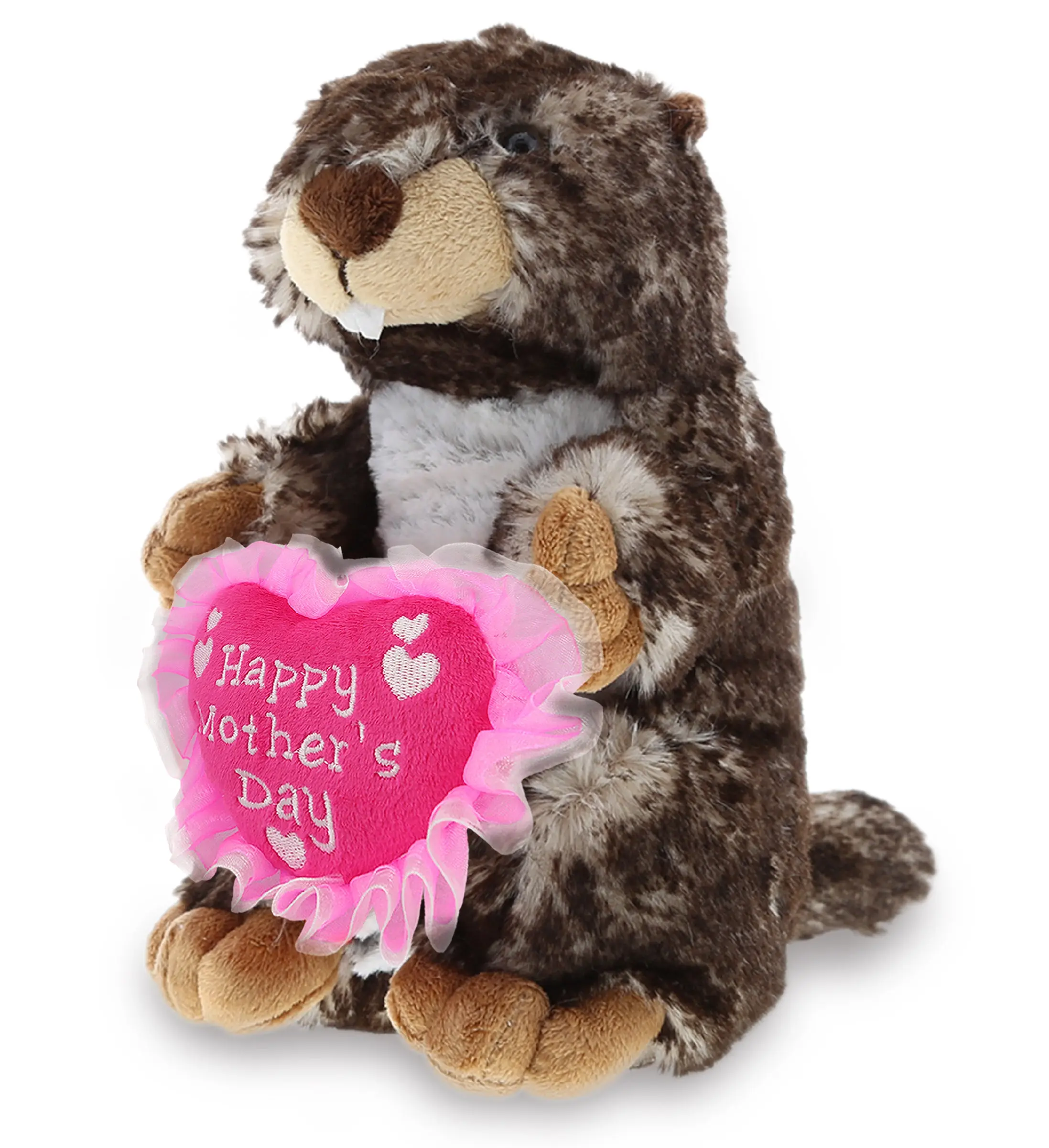 DOLLIBU Standing Groundhog Stuffed Toy - 5x6.5x8.5 In Super Soft Polyester Plush, Embroidered Heart Decoration, Ideal Mother's Day Gift for Wife with Greeting Message