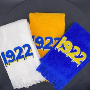 Sigma Gamma Rho Drip 1922 Stroll Towel in White, Gold and Rhoyal Blue. Personalization Welcome
