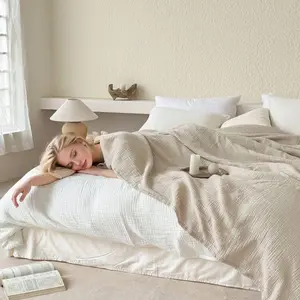 Simple&Opulence Cotton Muslin Blanket for Bed and Couch Soft Lightweight Breathable 4 Layering Gauze Blanket Home Décor for All-Season