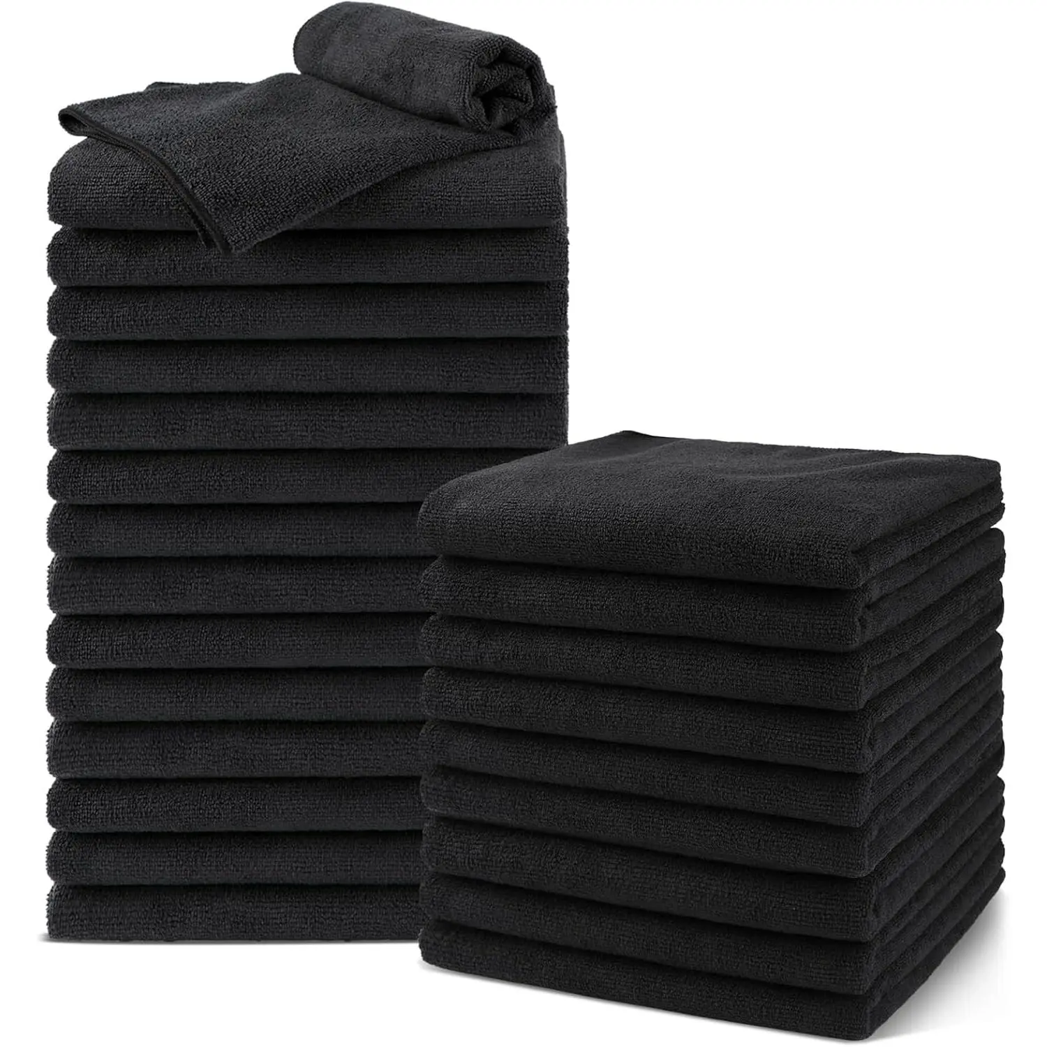 24-Pack Modern Synthetic Salon Towels Set, 16x29in Microfiber Barber Towels Bulk, Super Soft Black Household Hair-Drying Cloths for Bath & Home Beauty Care (Not Bleach Proof)