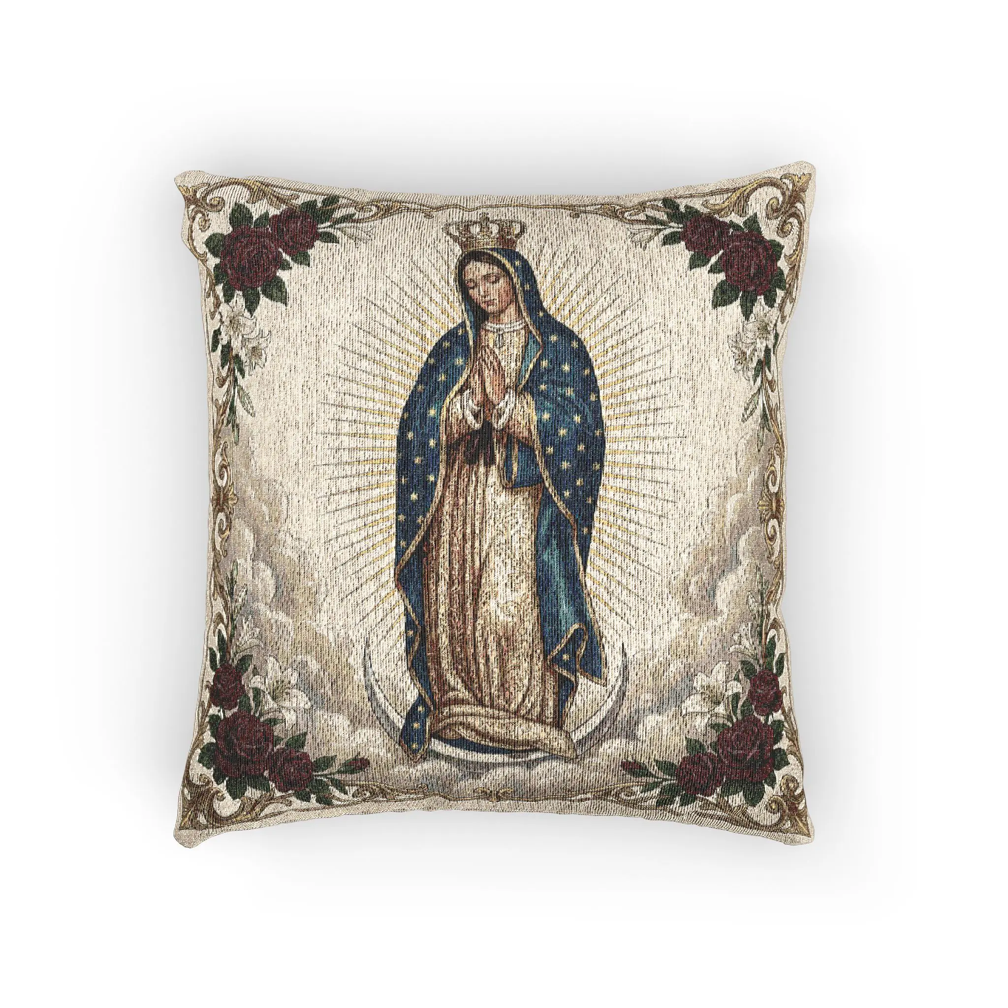 Our Lady of Guadalupe Woven Pillow | Catholic Home Décor, Heirloom Tapestry Throw Pillow, Faith Gift for Her