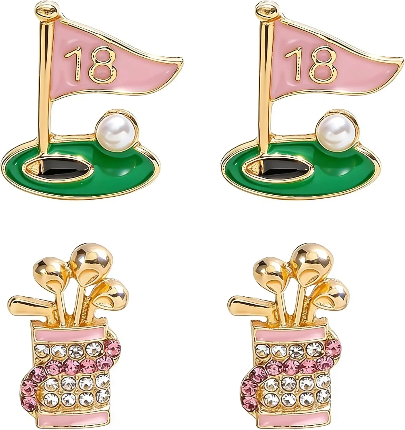 4 Pcs Golf Earrings Studs Sets for Women, Fashion Sports Earring Studs Stackable Golf Jewelry for Women Game Day Earrings Outfits Gifts