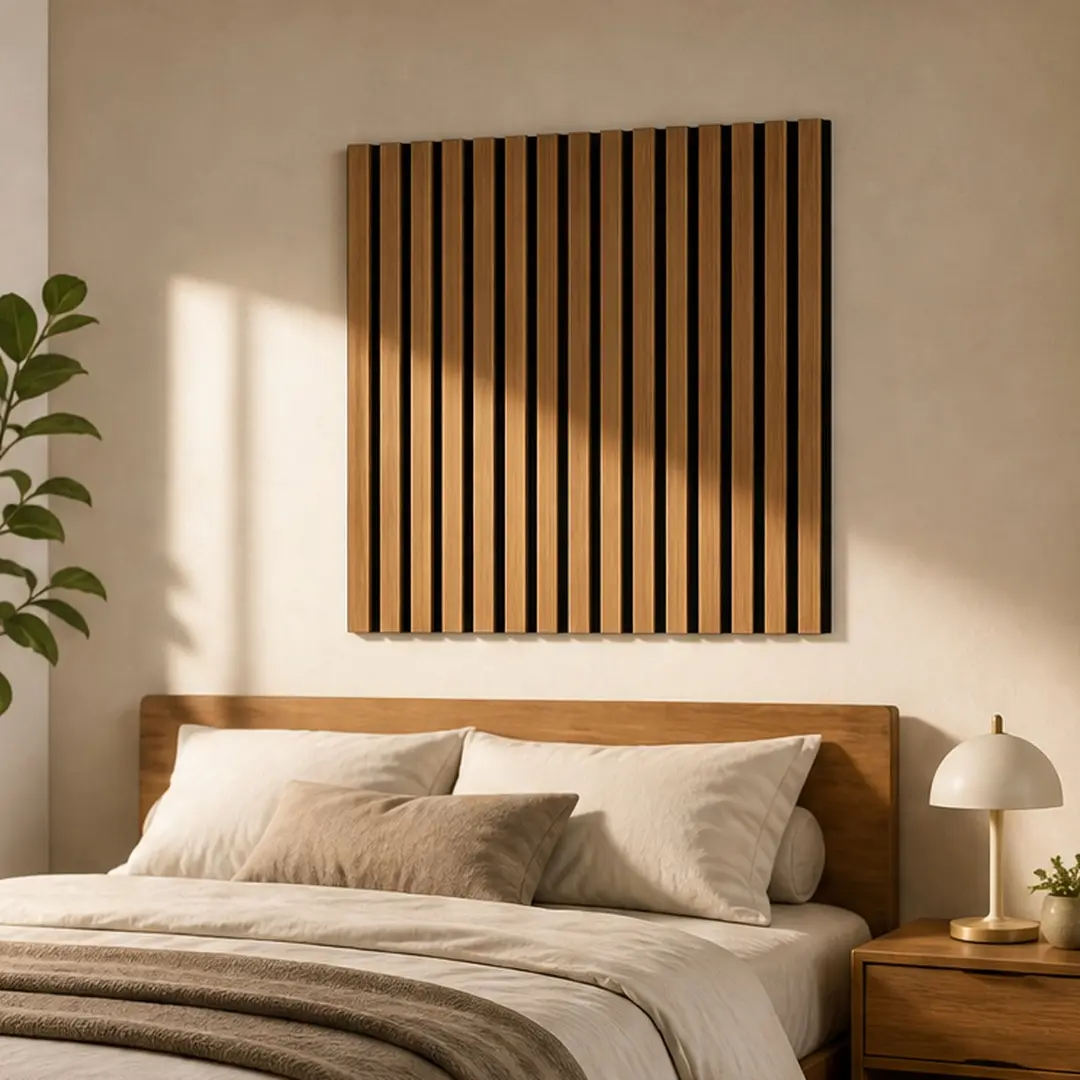 ARCH Acoustic Wooden Wall Panels 8-Pack, Walnut MDF-Polyester 3D Groove Sound Absorbing Tiles (23.62x23.62in) for Interior Walls, Noise Reduction in Bedroom Home Theater, Home Improvement Building Supplies, Wooden Wall Panel