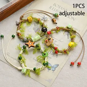 Ceramic Braided Rope Bracelet, Cartoon Animal Design, Unique Hand Jewelry, Perfect for Casual Wear, Stylish Accessory for All Seasons