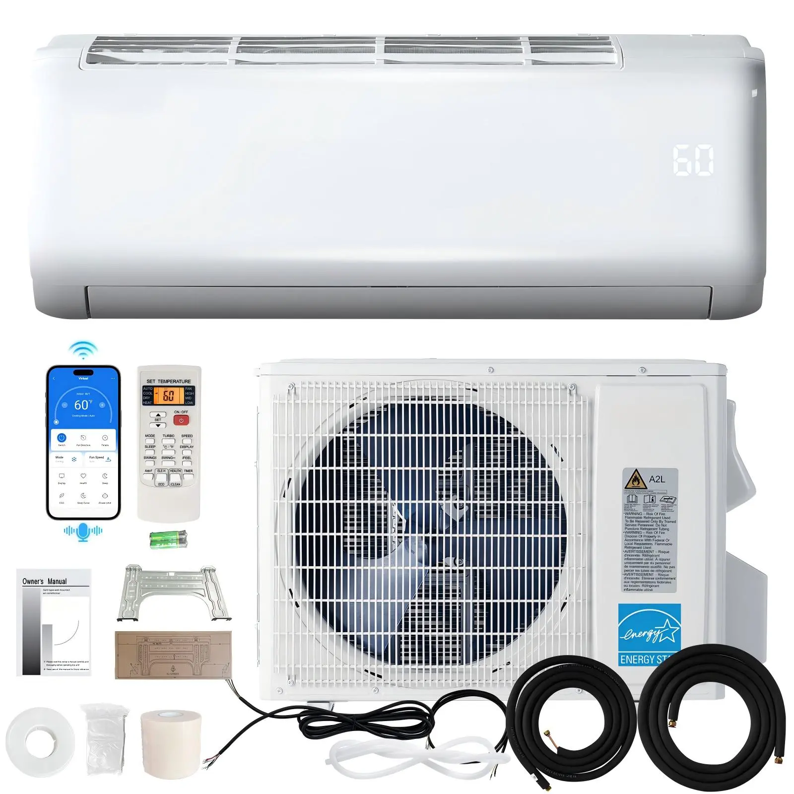 [Ships in 2 Boxes] [Summerwins] [SummerFinds] AMERLIFE 9000 BTU-36,000BTU Mini Split Air Conditioner Heat Pump, Inverter Ductless AC, Cools up to 450-2500 Sq. Ft, Energy-Efficient with Self-Cleaning,